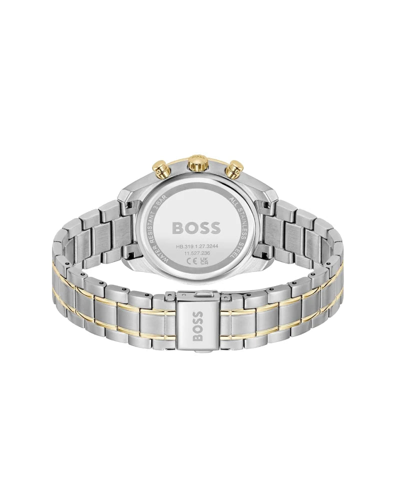 BOSS Grand Tour Ladies Qtz Chrono Green Round Dial Women's Watch|Two Tone Stainless Steel Material|Silver Color Band