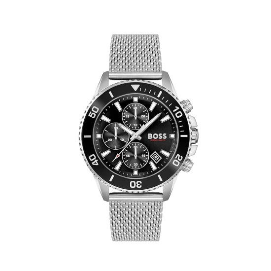 Boss Admiral Qtz Fashion Chrono Black Dial Men's Watch|Stainless Steel Material|Silver Color Band