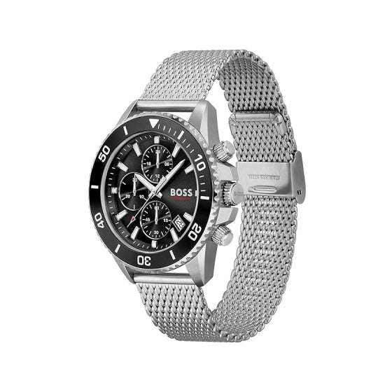 Boss Admiral Qtz Fashion Chrono Black Dial Men's Watch|Stainless Steel Material|Silver Color Band