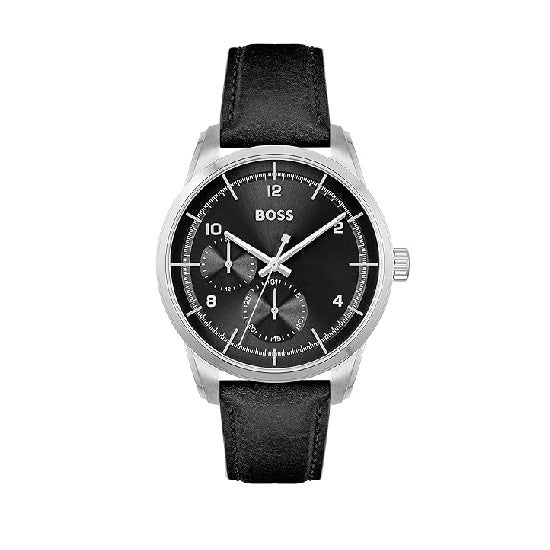 Boss Sophio Qtz Multifunction Black Dial Men's Watch|Leather Material|Black Color Band