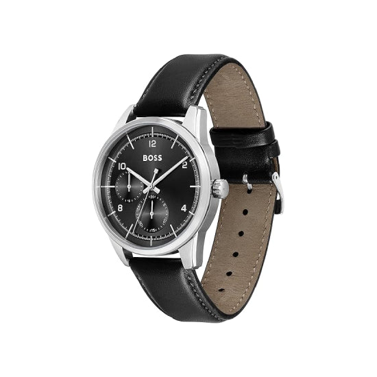 Boss Sophio Qtz Multifunction Black Dial Men's Watch|Leather Material|Black Color Band
