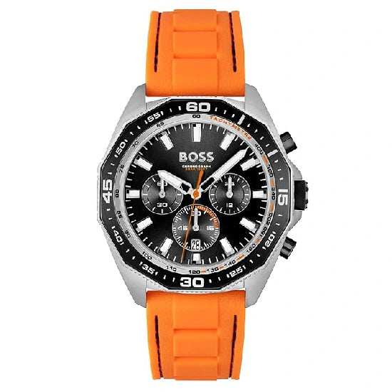 Hugo Boss Mens Silicone Boss Energy Analog Black Dial Watch-Band Color:Orange