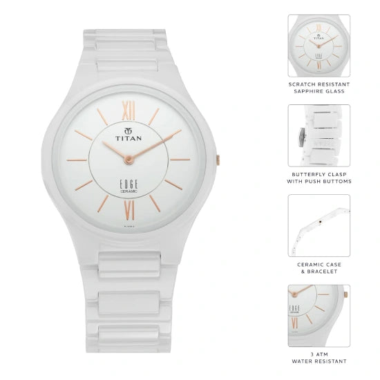Titan Edge Ceramic White Dial Analog Ceramic Strap watch for Men
