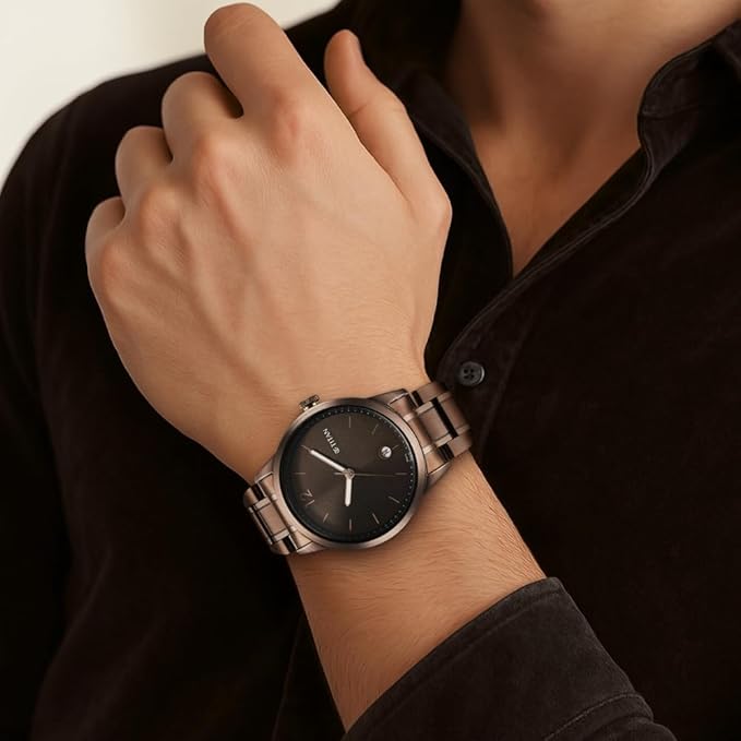 Titan Neo Splash Quartz Analog with Date Brown Dial Metallic Brown Stainless Steel Strap Watch for Men