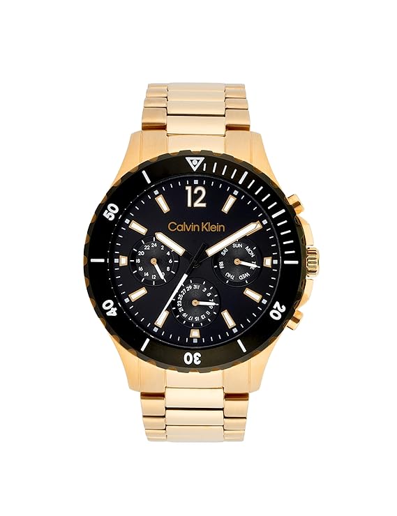 Calvin Klein Sport for Him Qtz Multifunction Black Round Dial Men's Watch|Ionic Plated Rose Gold Steel Material|Rose Gold Color Band