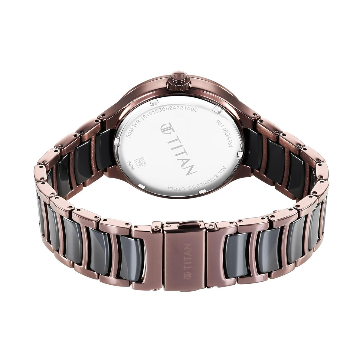 Titan Ceramic Fusion Multifunction Black Dial With Two Toned Color Stainless Steel Strap Watch For Men