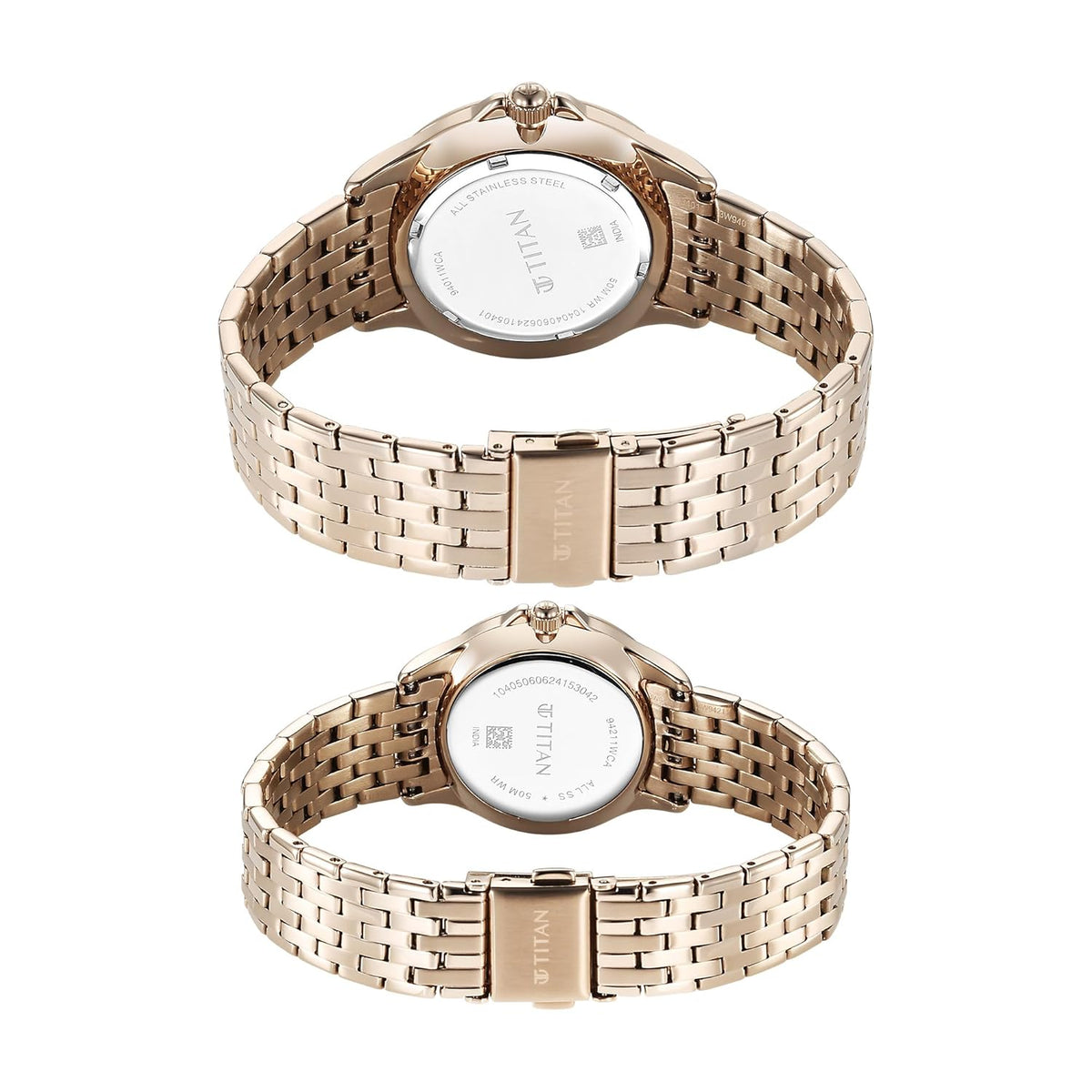 Titan Bandhan Quartz Analog with Date Silver Dial Rose Gold Stainless Steel Strap Watch For Couple