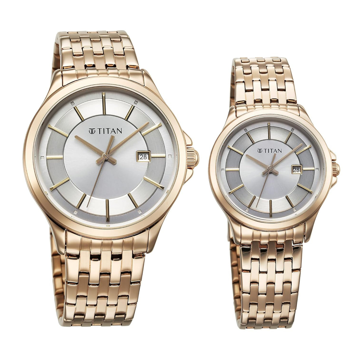 Titan Bandhan Quartz Analog with Date Silver Dial Rose Gold Stainless Steel Strap Watch For Couple