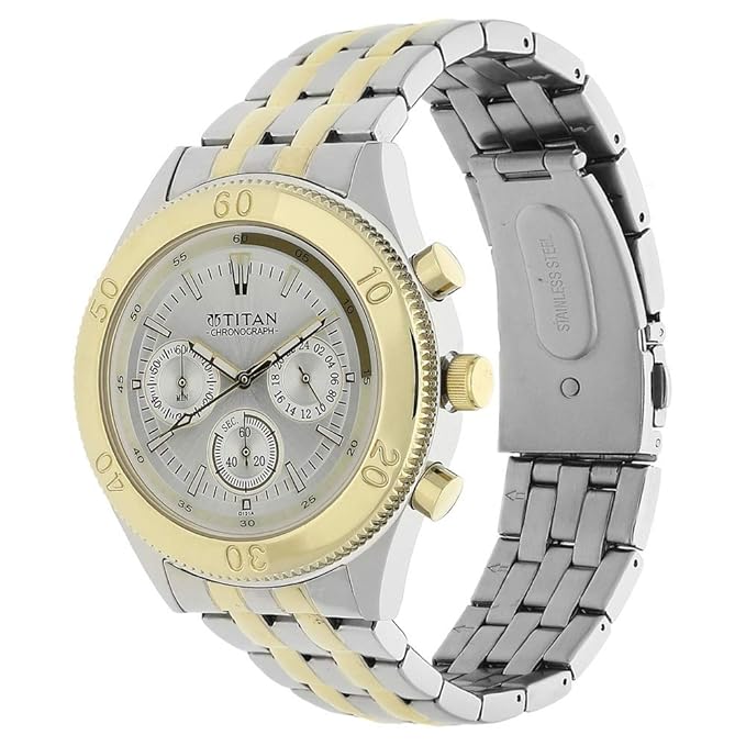 Titan Quartz Chronograph Silver Dial Stainless Steel Strap Watch for Men