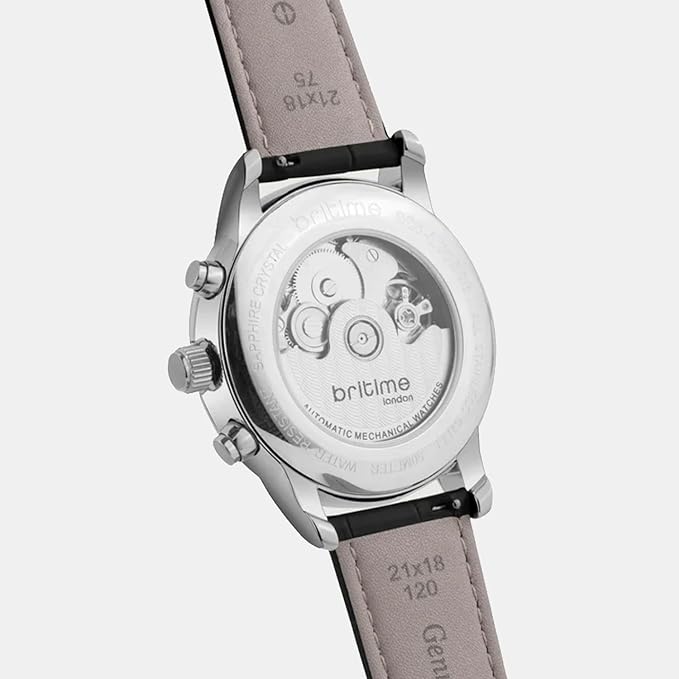 Men Automatic Black Dial Analog Leather Watch