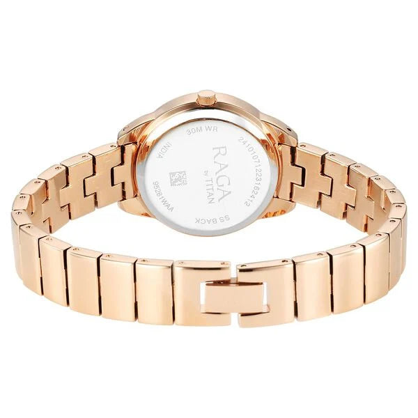 Titan Raga Showstopper Quartz Analog Pink Round Dial Rose Gold Metal Strap Watch For Women