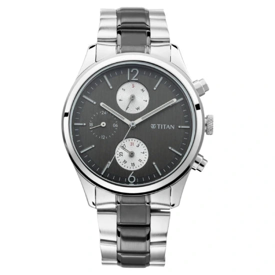 Titan Men's Metropolitan Charm: Men's Multifunctional Anthra Watch with Metallic Accents