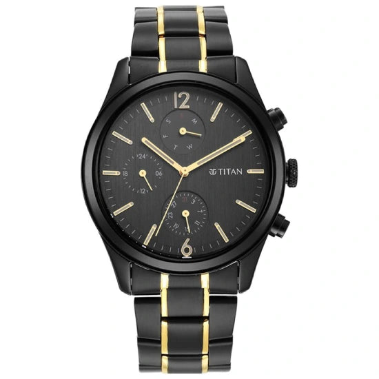 Titan Men BLACK & GOLD Anthracite Analog Watch