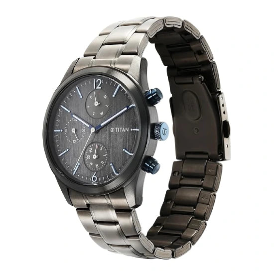 Titan Neo Splash Quartz Multifunction Anthracite Dial Anthracite Stainless Steel Strap Watch for Men