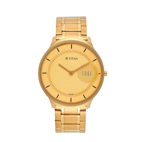 EDGE Titan Quartz Analog Metal Golden Dial Gold Stainless Steel Strap Watch for Men