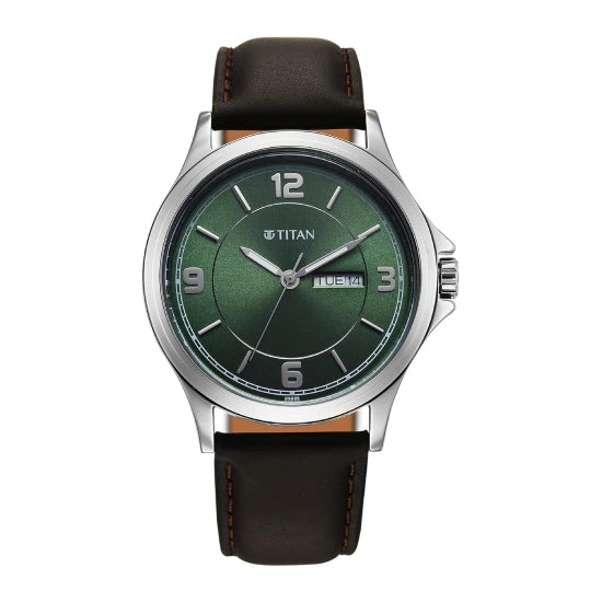 Titan Neo Arabic Quartz Green Round Dial Men's Watch | Genuine Leather Strap Material | Watches for Men Analog