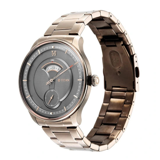 Titan Quartet Quartz Analog Grey Dial Brown Stainless Steel Strap Watch for Men