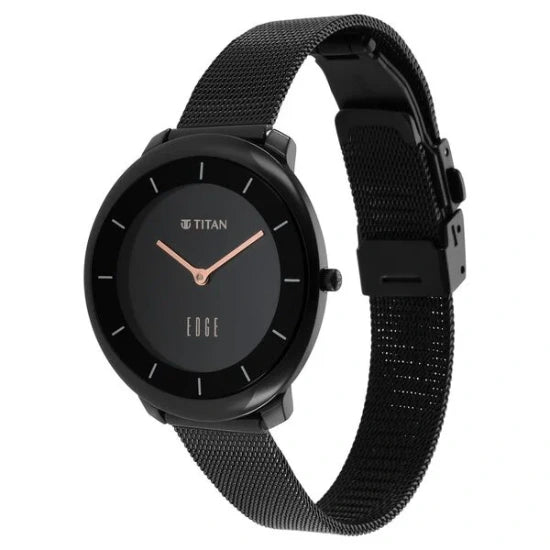 Titan Edge Black Dial Analog Stainless Steel Strap Watch for Women
