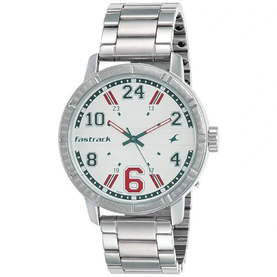 Fastrack Varsity Quartz Analog White Dial Stainless Steel Strap Watch for Guys