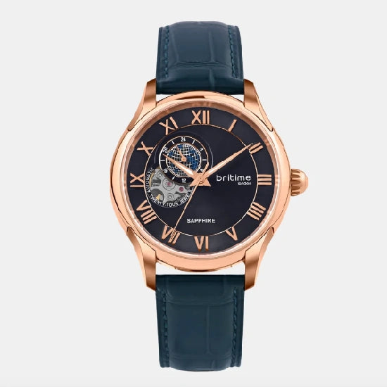 Spiral Men Automatic Blue Dial Multi-Function Leather Watch