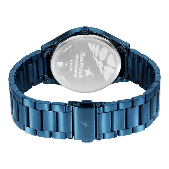 Fastrack Style Up Quartz Analog Blue Dial Blue Stainless Steel Strap Watch for Guys