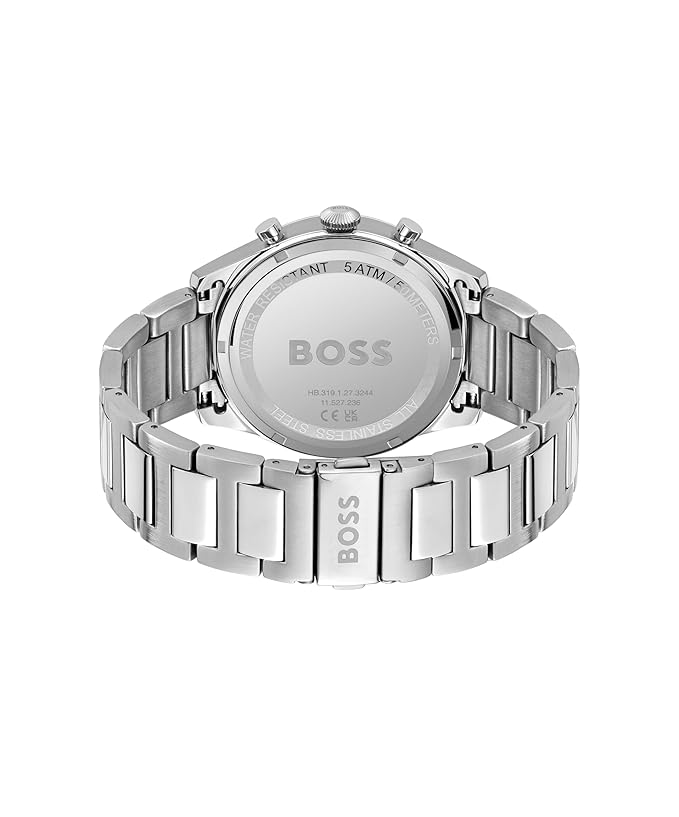 BOSS Hugo Stainless Steel Pioneer Analog Green Dial Men Watch- Silver Band