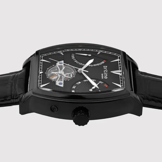 Emerion Men Automatic Black Dial Multi-Function Leather Watch