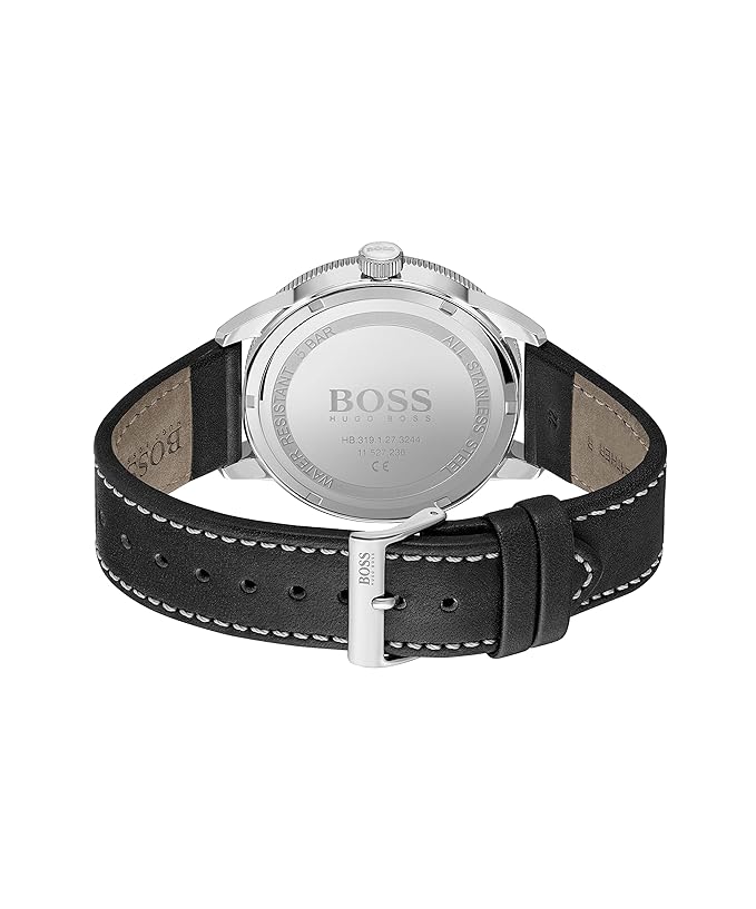Hugo Boss Leather Drifter Analog Black Dial Men Watch-Black Band