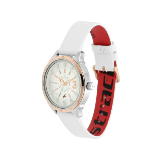 Fastrack All Nighters Quartz Analog White Dial Leather Strap Watch for Girls