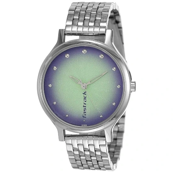 Fastrack Sunburn Quartz Analog Green Dial Metal Strap Watch for Girls