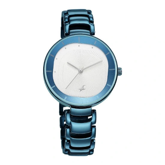 Fastrack Style Up Quartz Analog Silver Dial Blue Metal Strap Watch for Girls