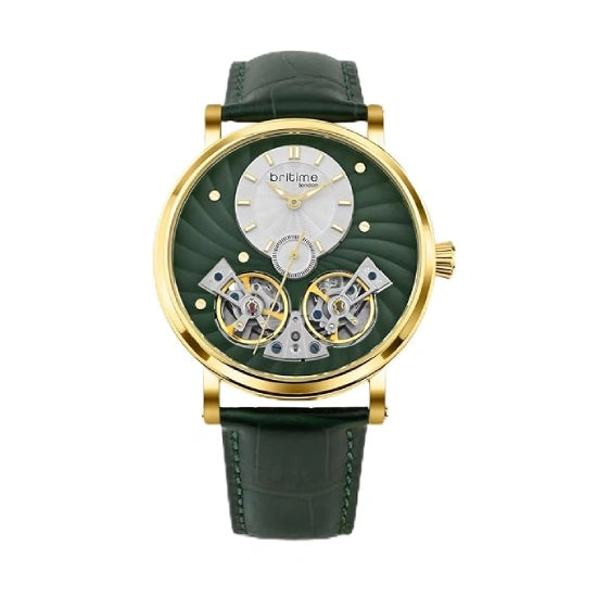 Men Automatic Green Dial Multi-Function Leather Watch