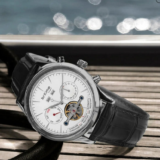 Celestial Men’s Automatic Watch – Silver Dial, Black Leather Strap, Multi-Function | Stylish Timepiece for Any Occasion