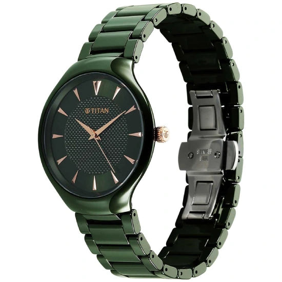 Titan Regalia Ceramics Quartz Analog Green Dial Green Color Ceramic Strap Watch For Men