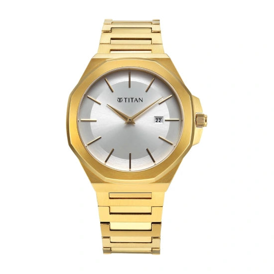 Titan Classic Slim Quartz Analog with Date Silver Dial Stainless Steel Strap Watch for Men