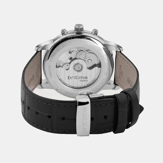 Men Automatic Black Dial Analog Leather Watch
