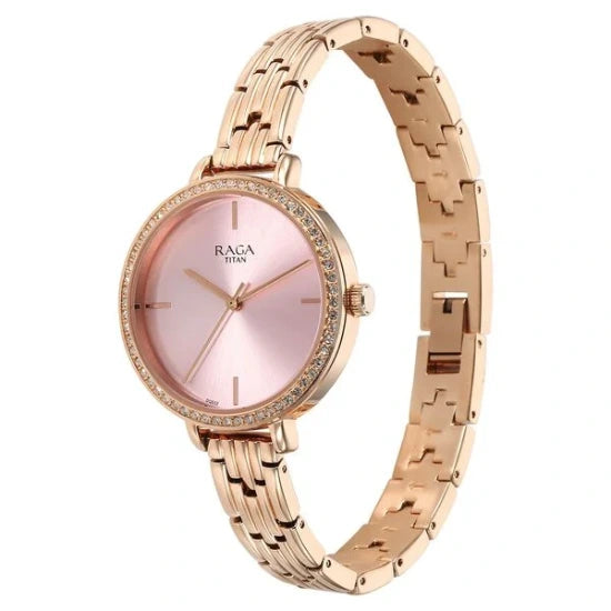 Titan Raga Showstopper Quartz Analog Pink Dial Metal Strap Watch for Women