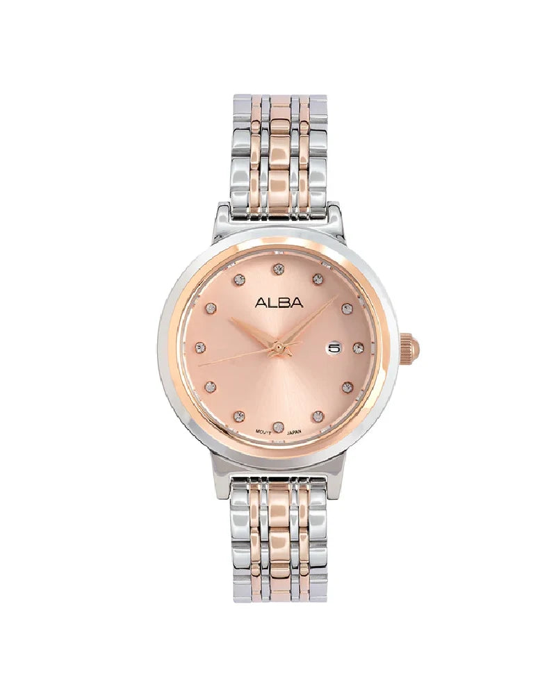 Peach Dial Dual Tone Watch