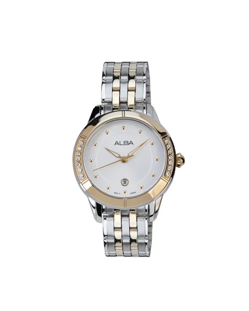 Silver-White Sunray Dial with Crystals Watch