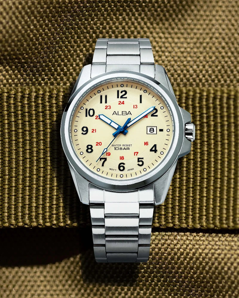 Men Quartz Cream Dial Analog Stainless Steel Watch