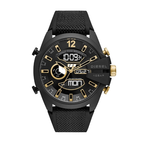 Diesel Silicone Mega Chief Analog-Digital Black Dial Men Watch Black Band
