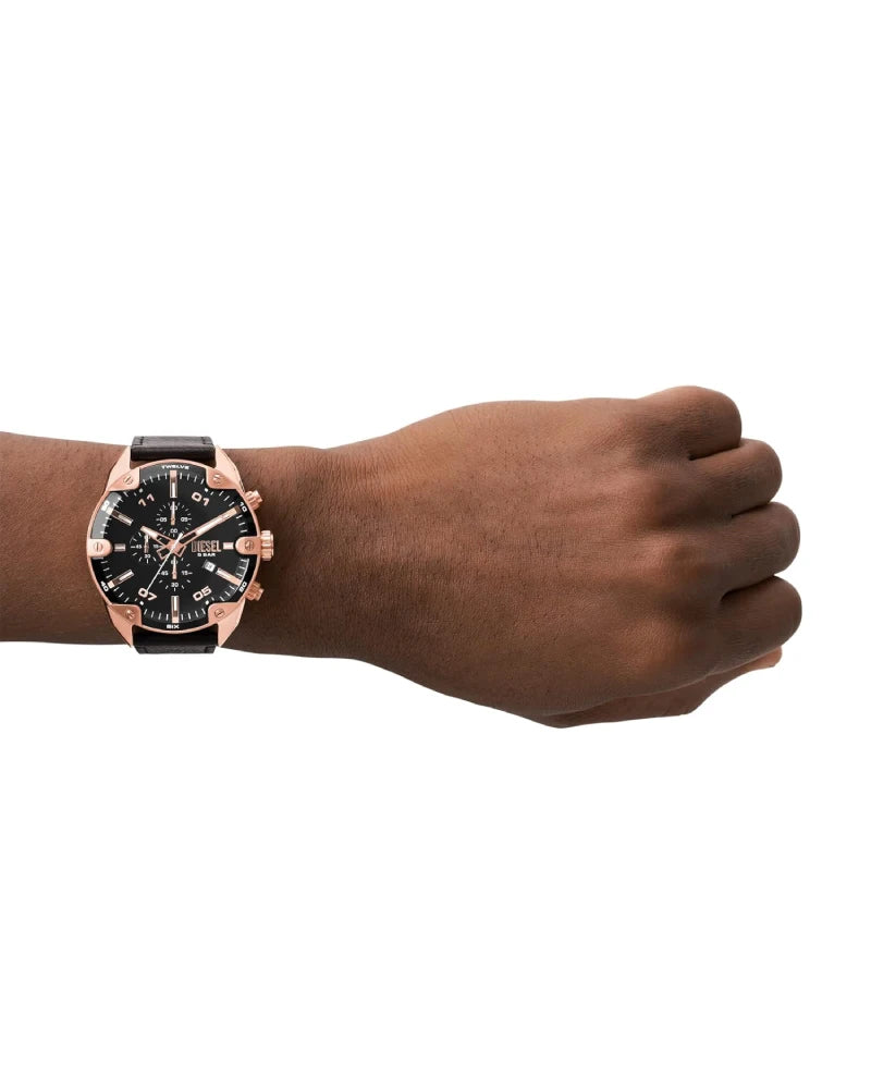 Diesel Leather Spiked Analog Black Dial Men Watch