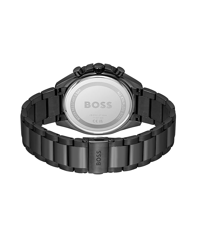 BOSS Cloud Qtz Fashion Chrono Grey Round Dial Men's Analog Watch|Ionic Plated Black Steel Material|Black Color Band