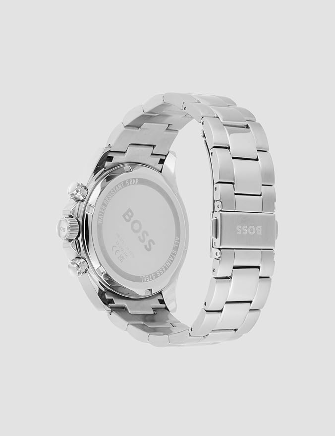 BOSS Hero Qtm Qtz Fashion Chrono Green Round Dial Men's Watch|Stainless Steel Material|Silver Color Band