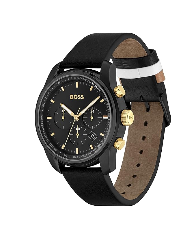Hugo Boss Trace Leather Analog Men's Watch-Black Dial Black Coloured Strap