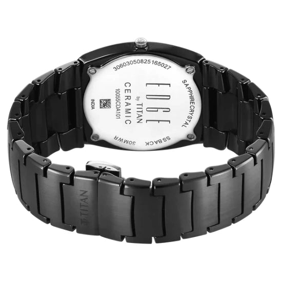 Titan Edge Fumage Quartz Analog Black Dial Black Ceramic Strap Watch For Men