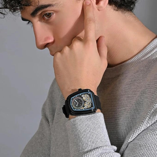 Aventus Men Automatic Black Dial Analog Silicone Watch