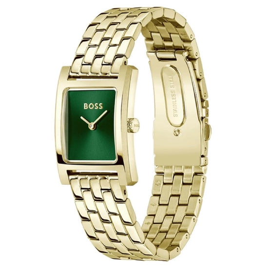 Lucy Qtm Women Quartz Green Dial Analog Stainless Steel Watch