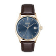 Hugo Boss Commissioner Leather Analog Men's Watch,Blue Dial Brown Colored Strap