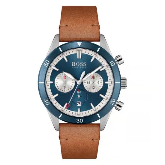 Hugo Boss Santiago Multifunction Blue Round Luminous Dial Men's Leather Watch